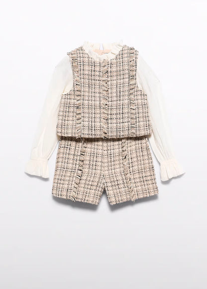 Conjunto bermuda tweed efecto camisa color mazapán