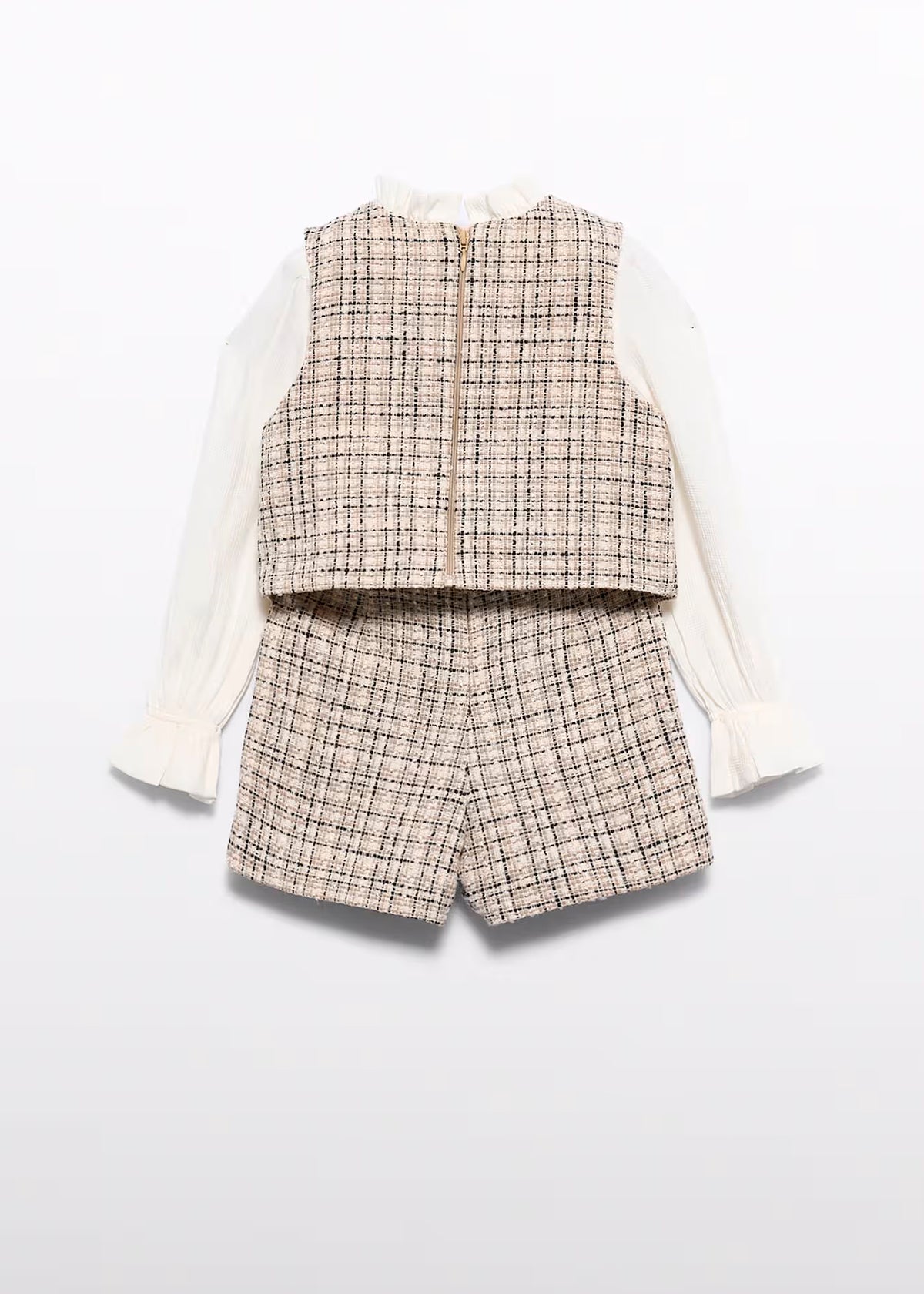 Conjunto bermuda tweed efecto camisa color mazapán