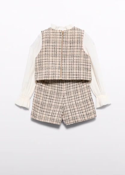 Conjunto bermuda tweed efecto camisa color mazapán
