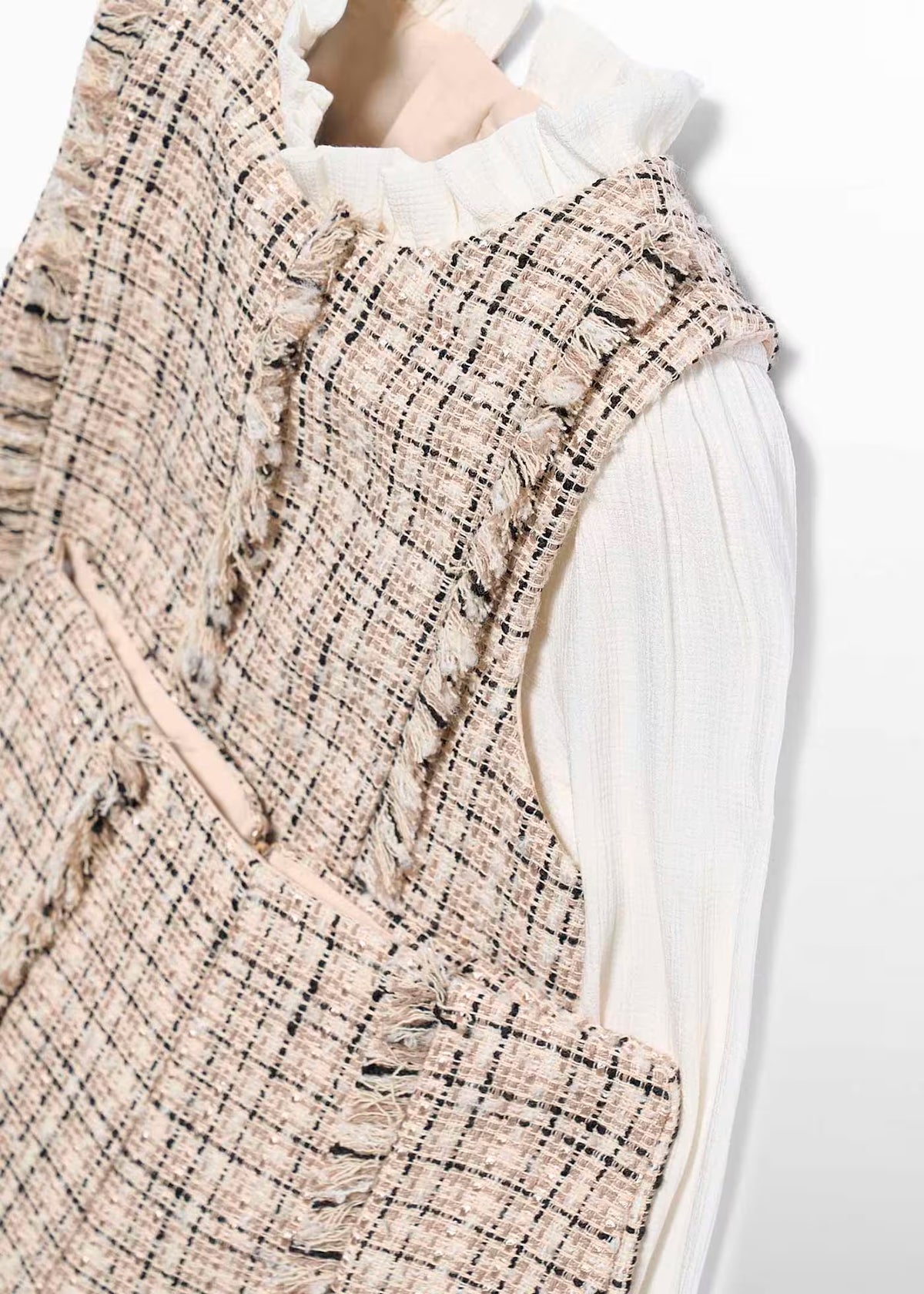 Conjunto bermuda tweed efecto camisa color mazapán