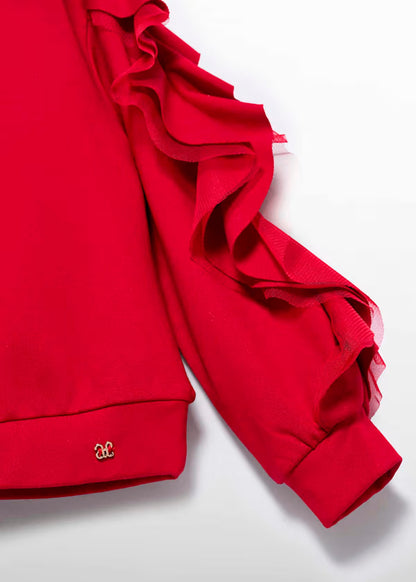 PREVENTA Conjunto jersey rojo con volantes y falda plisada estampado