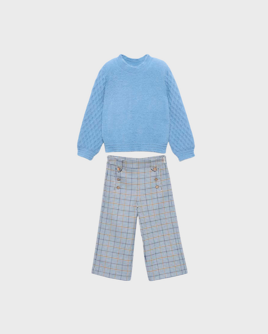 Conjunto jersey azul y pantalón a cuadros