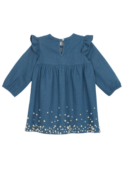 Vestido Mezclilla manga larga perlas
