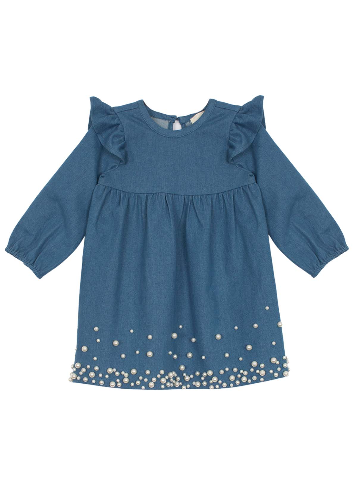 Vestido Mezclilla manga larga perlas