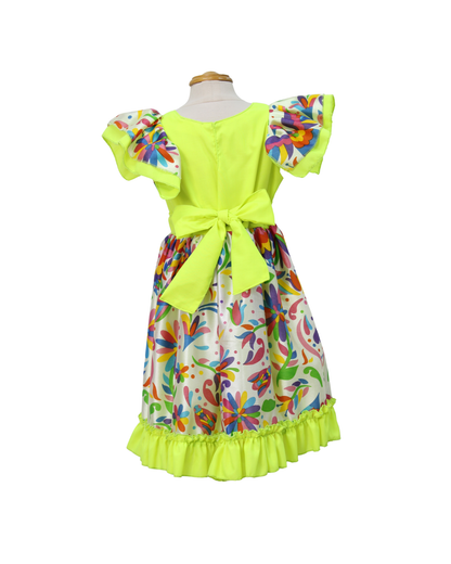 VESTIDO ADELITA TIPICO PATRIO ELEGANTE PETO NEON, FALDA FLORES BLANCA