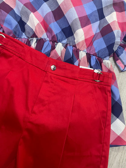Conjunto Mayoral Blusa a Cuadros y Short Rojo