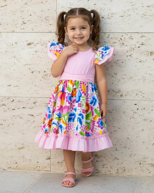 VESTIDO ADELITA TIPICO PATRIO ELEGANTE PETO ROSA PASTEL