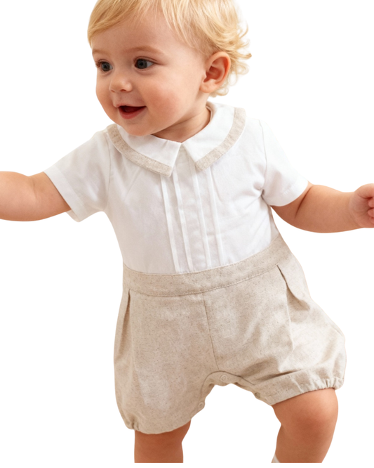 Pañalero Blanco/Beige con alforzas, lino