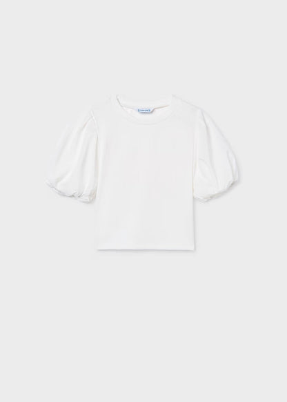 Camiseta canalé mangas abullonadas color crudo