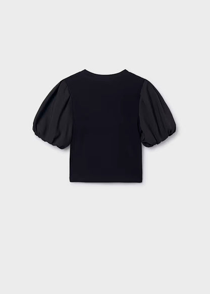 Camiseta canalé mangas abullonadas color negro