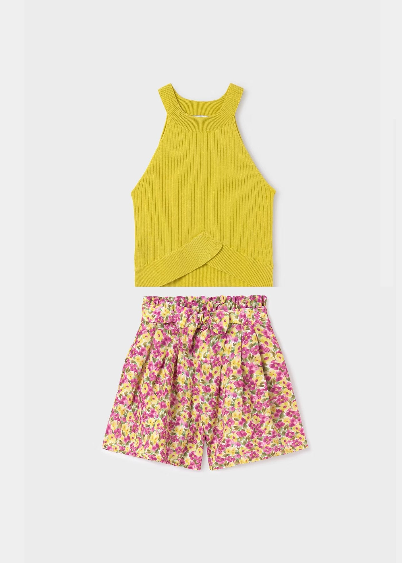 set de short flores y blusa amarillo limón