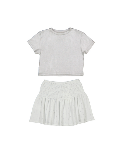 conjunto falda y blusa plata