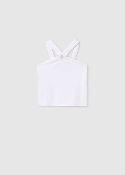 Playera tirantes arandela, color blanco. chica