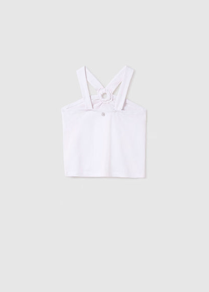 Playera tirantes arandela, color blanco. chica