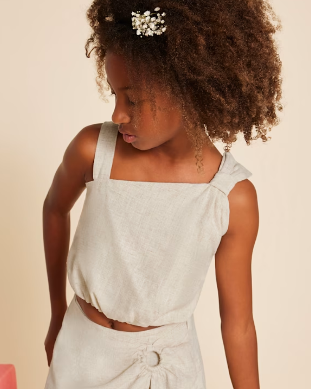 conjunto short y blusa hombro descubierto, lino