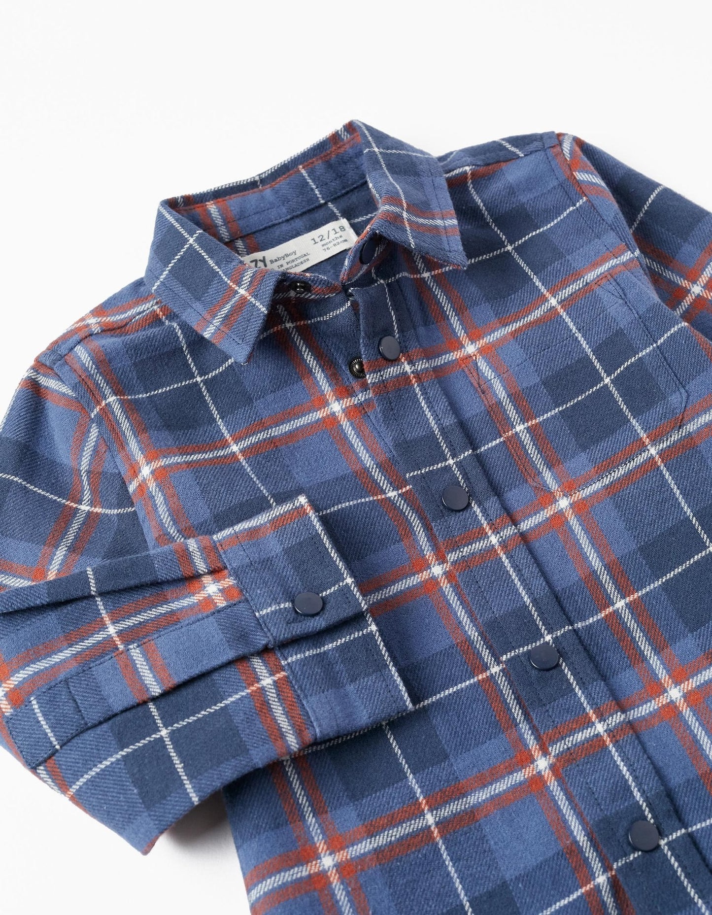 camisa azul a cuadros marino/ chedron, para bebé