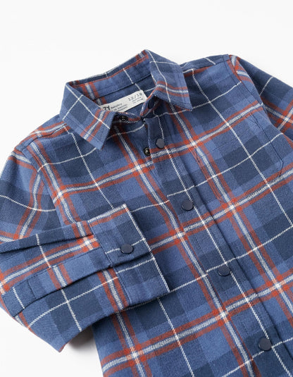 camisa azul a cuadros marino/ chedron, para bebé