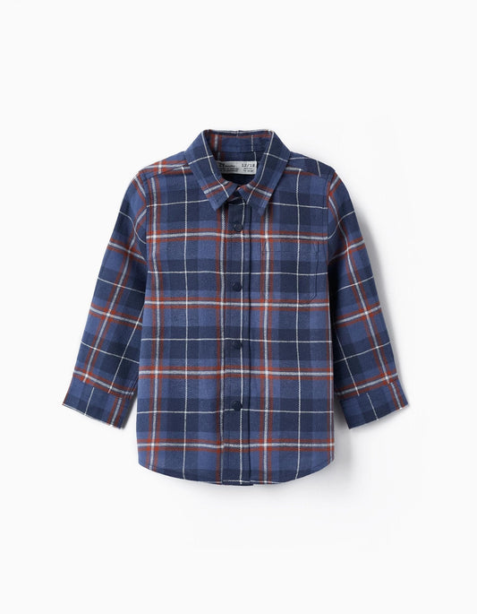 camisa azul a cuadros marino/ chedron, para bebé