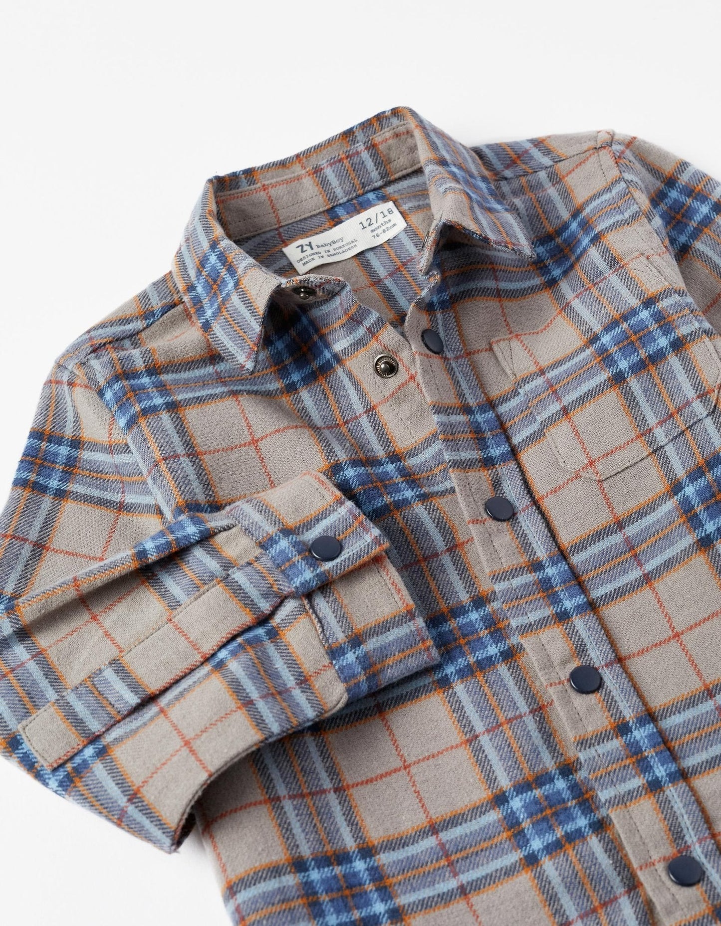 camisa azul a cuadros gris con azul, para bebé
