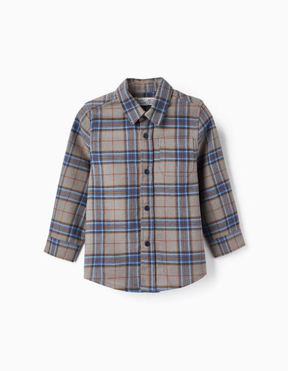 camisa azul a cuadros gris con azul, para bebé