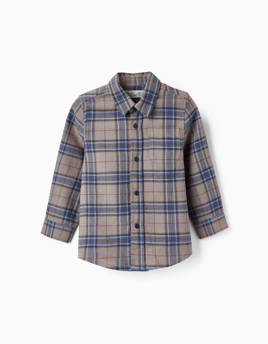 camisa azul a cuadros gris con azul, para bebé