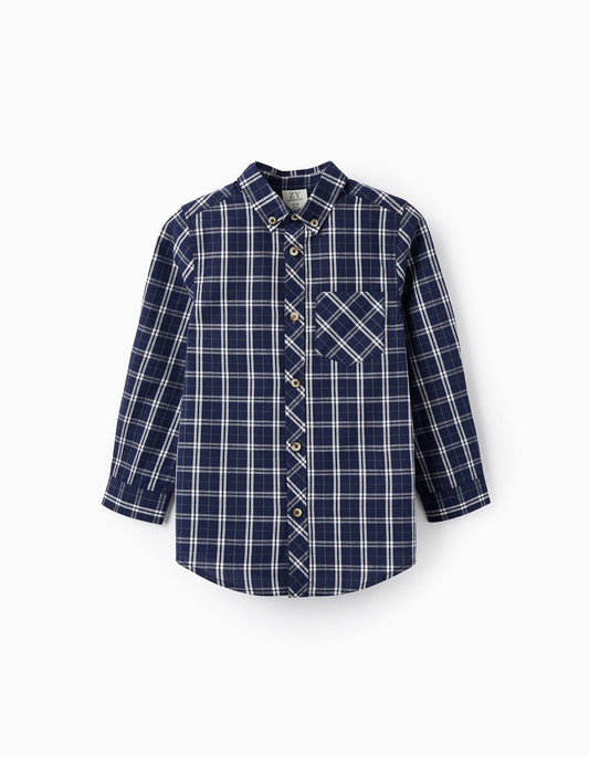camisa a cuadros azul y blanco