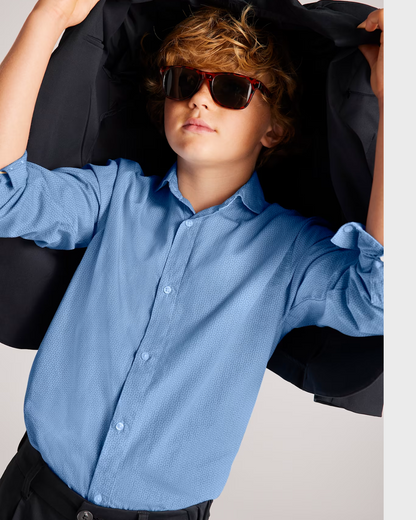 Camisa azul, manga larga
