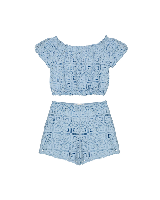 conjunto short y blusa, color azul