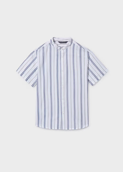 Camisa manga corta cuello mao, rayas océano