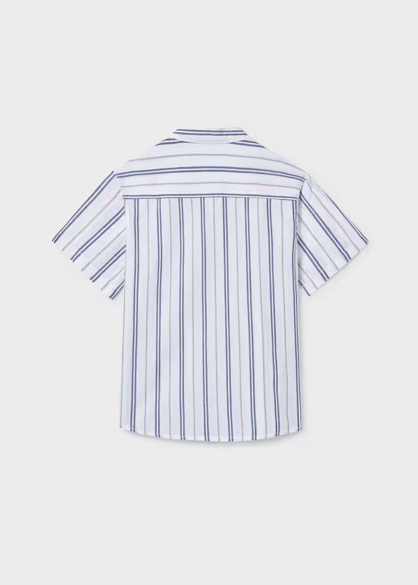 Camisa manga corta cuello mao, rayas océano