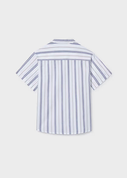 Camisa manga corta cuello mao, rayas océano
