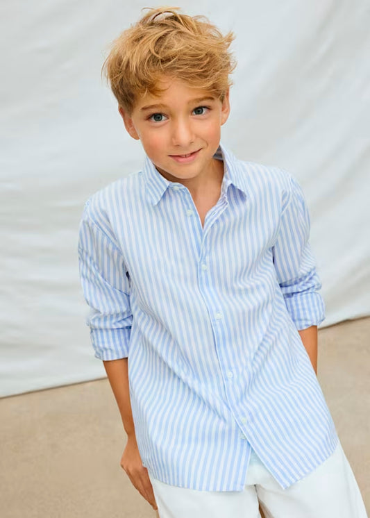 Camisa manga larga azul rayas, niño, mayoral