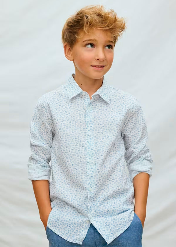 Camisa manga larga azul micro estampado, niño, mayoral