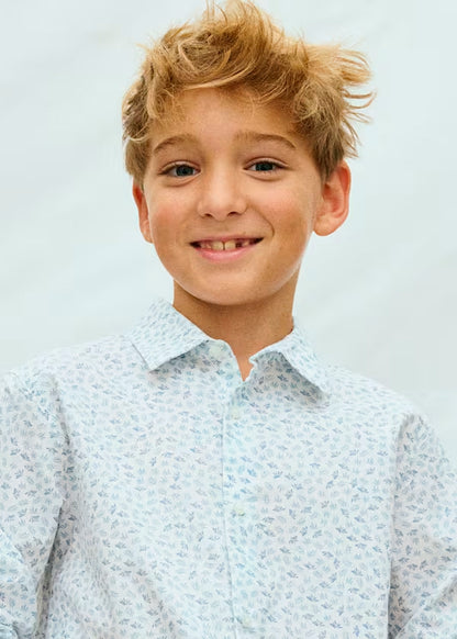 Camisa manga larga azul micro estampado, niño, mayoral