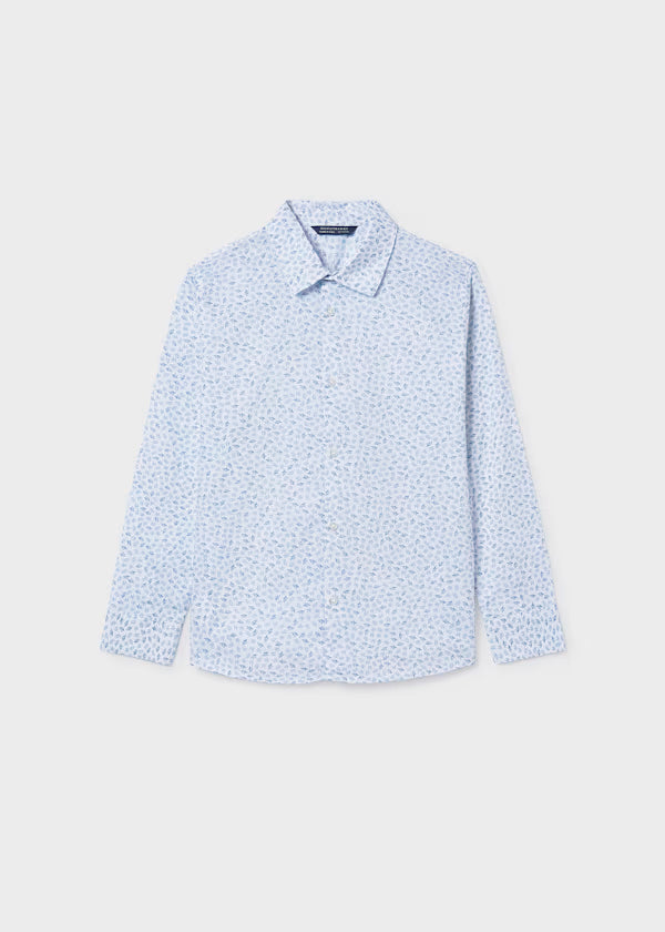 Camisa manga larga azul micro estampado, niño, mayoral