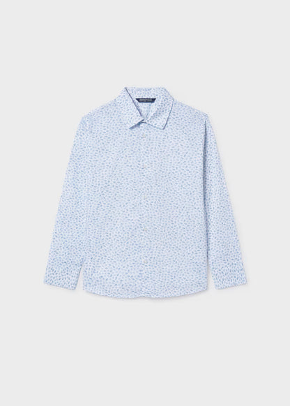 Camisa manga larga azul micro estampado, niño, mayoral