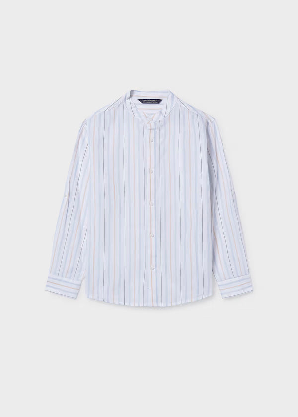 Camisa manga larga azul rayas, cuello mao. niño, mayoral
