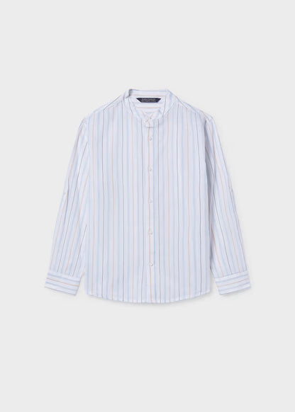 Camisa manga larga azul rayas, cuello mao. niño, mayoral