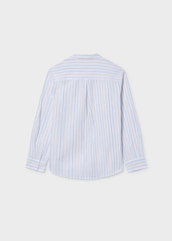 Camisa manga larga azul rayas, cuello mao. niño, mayoral
