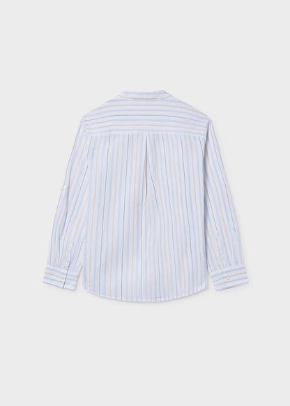 Camisa manga larga azul rayas, cuello mao. niño, mayoral