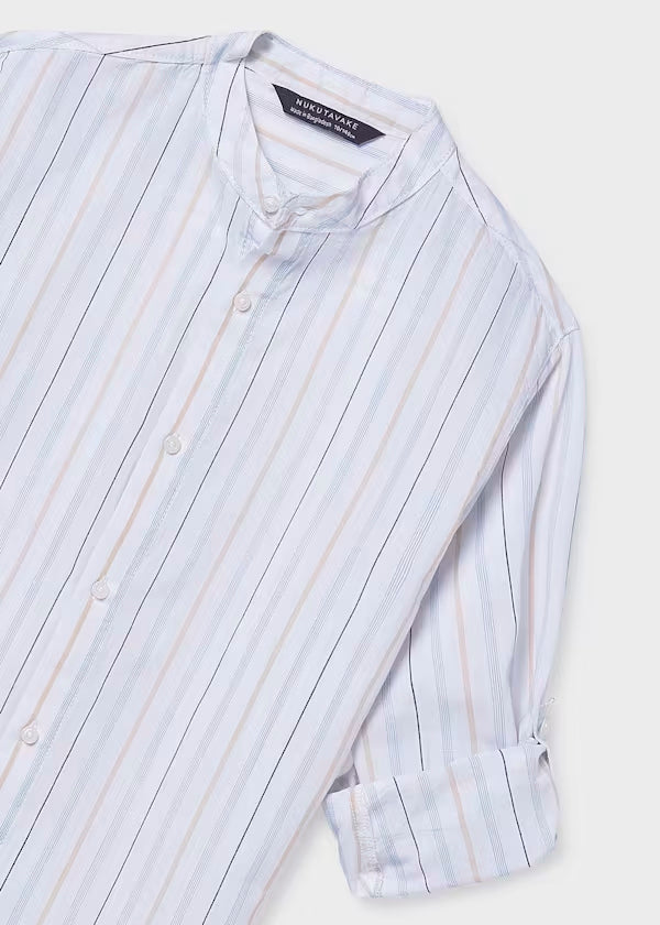 Camisa manga larga azul rayas, cuello mao. niño, mayoral