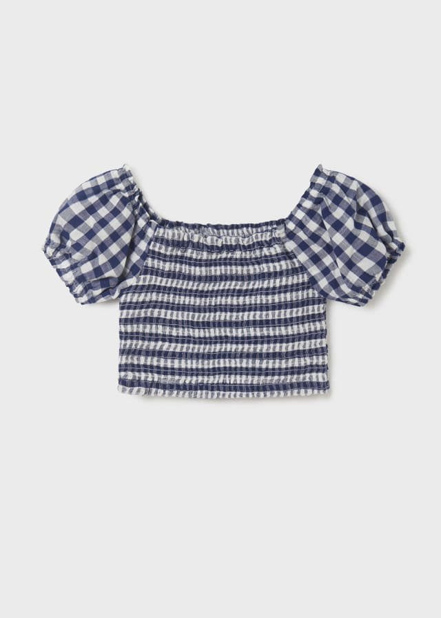 set playera estampado vichy, punto smock