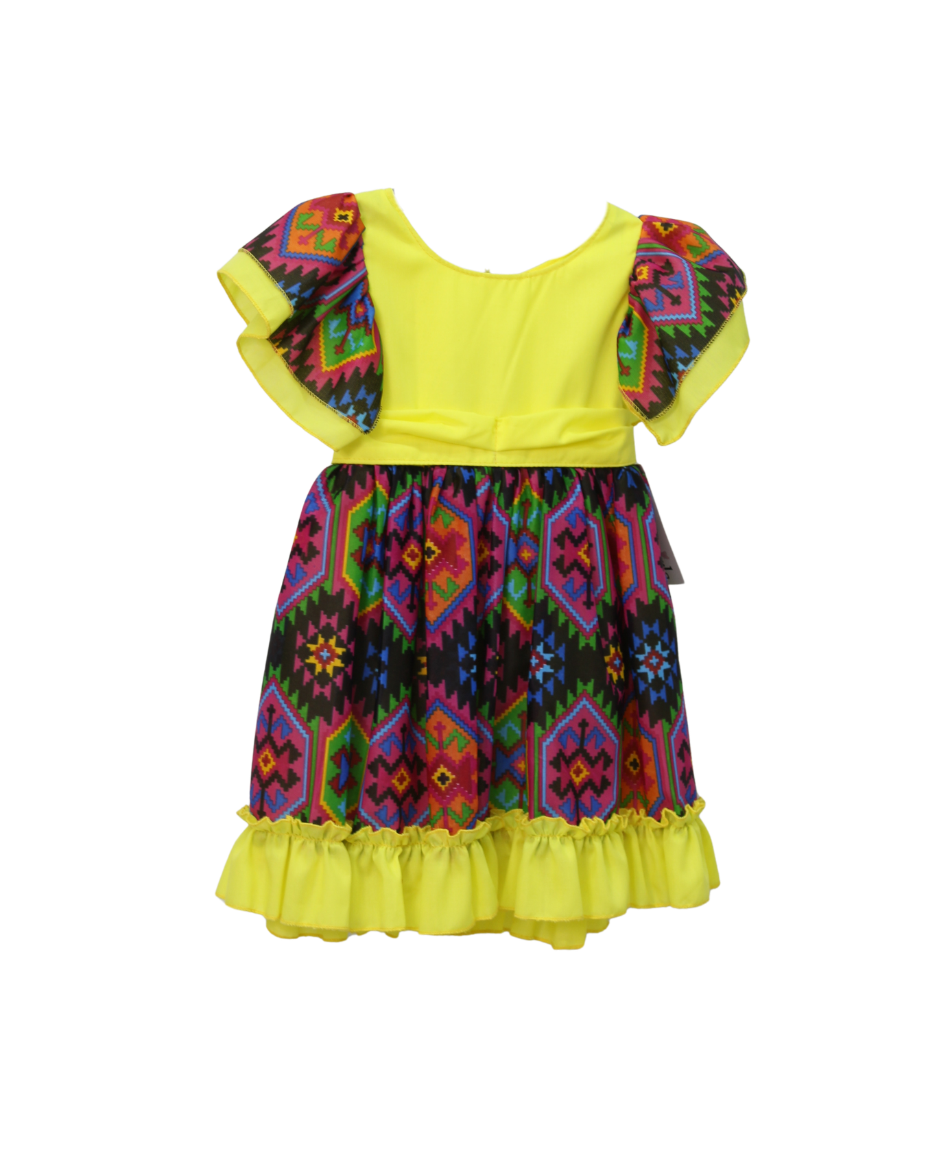VESTIDO ADELITA TIPICO PATRIO ELEGANTE PETO AMARILLO, FALDA GEOMETRIA