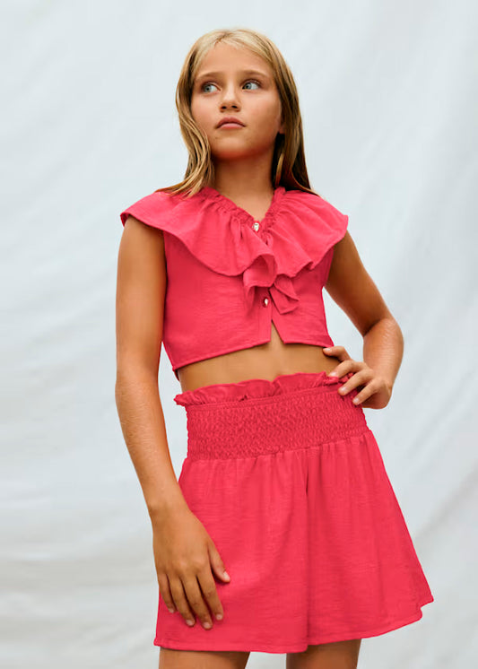 Conjunto pantalón corto y top volante coral chica
