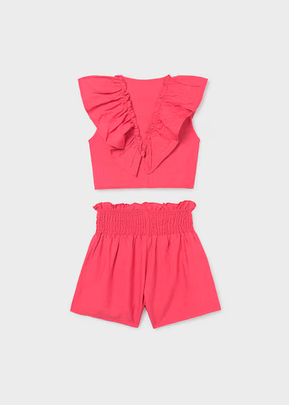 Conjunto pantalón corto y top volante coral chica