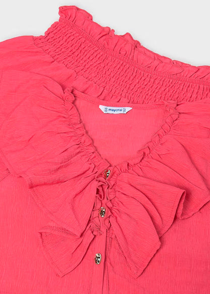 Conjunto pantalón corto y top volante coral chica