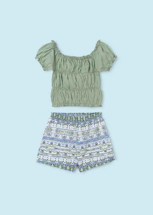 conjunto 2 piezas,verde menta. blusa smoke y short