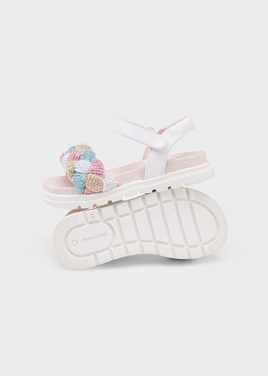 Huarache blanco, trenza colores