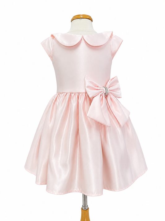 Vestido Petal Pink saten moño cintura