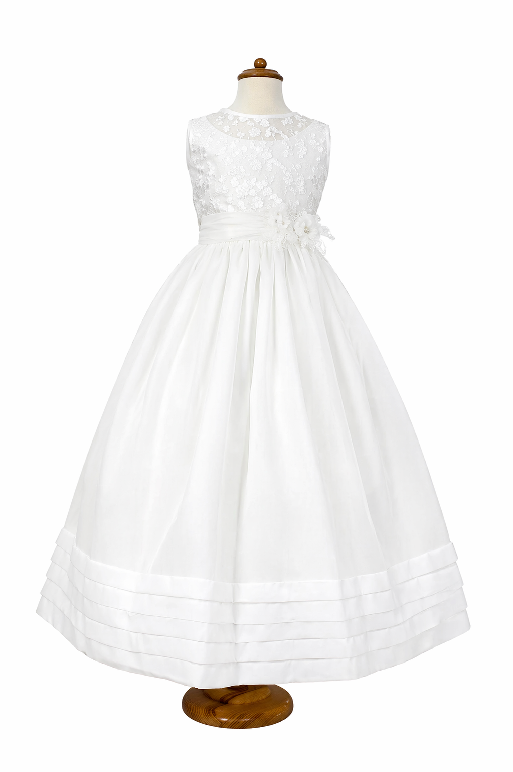 Vestido primera comunión color perla talle brocado